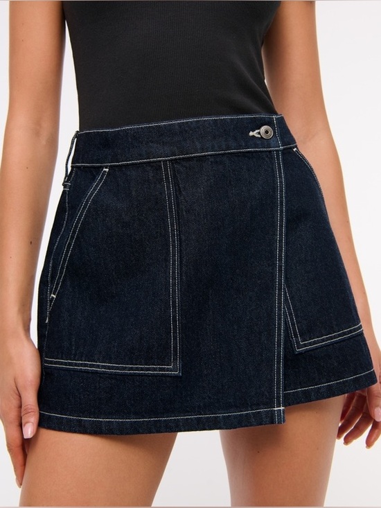 Abercrombie & Fitch Dresses & Skirts - Abercrombie & Fitch Mid-Rise Denim Wrap Mini Skirt Dark Wash Size 29